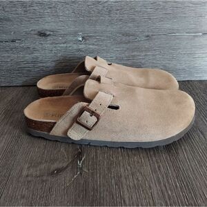 KIDMI Women's Suede Clogs Leather Mules Cork Footbed Sandals Potato Shoes Sz 41